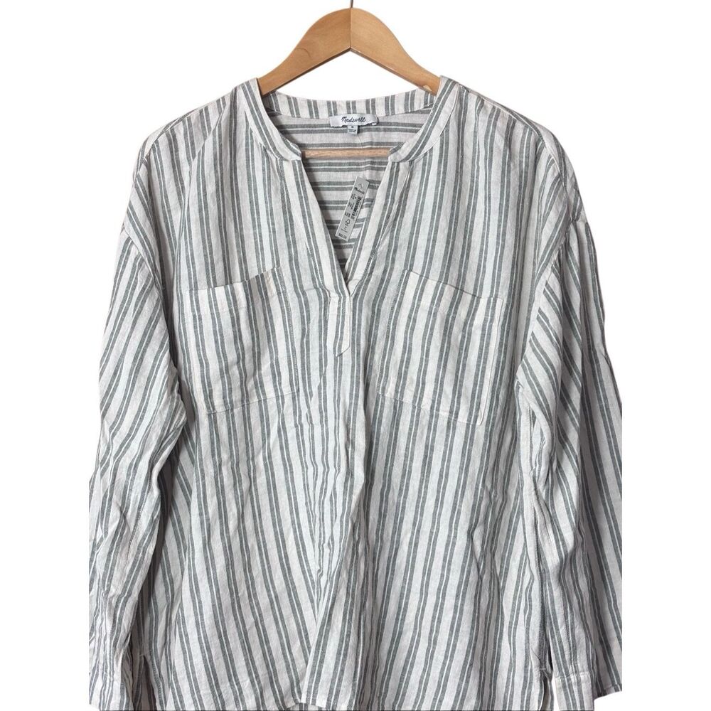 Madewell Linen-Blend Lakeline Popover Shirt distant grove new - Picture 4 of 7